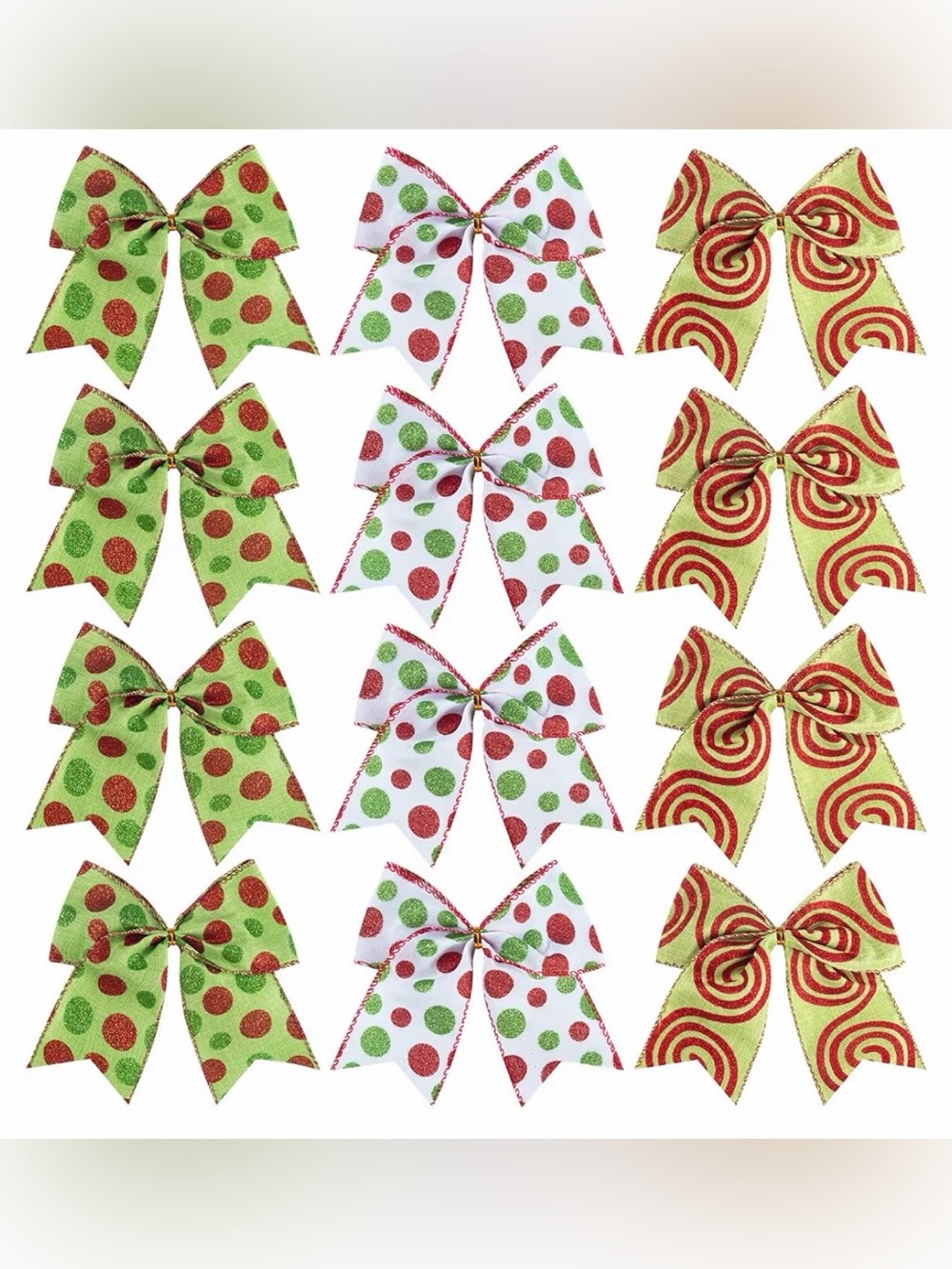 12 Pc Festive Glitter Polka Dot & Swirl Bows 6”x6”